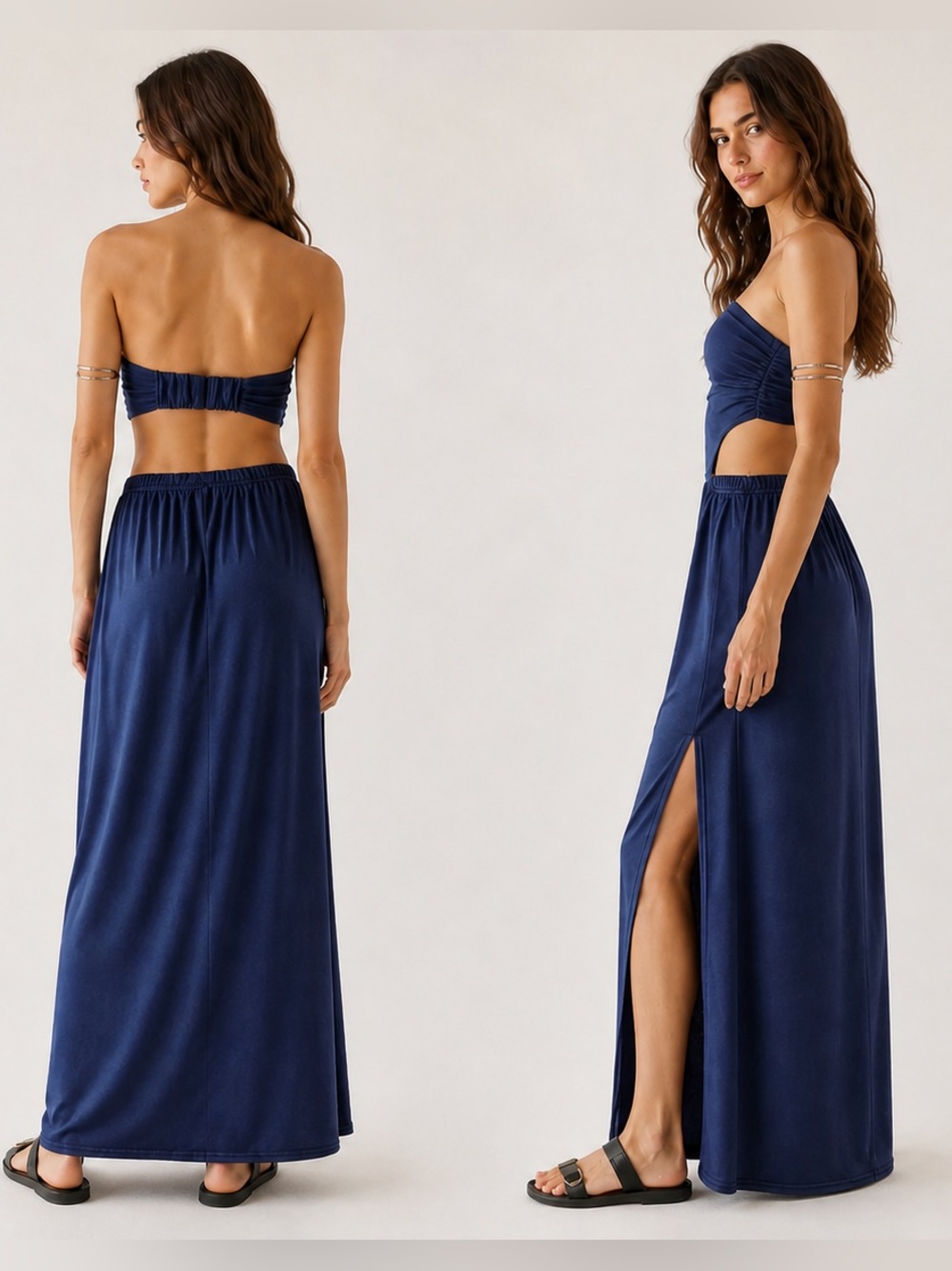 Free People Trangelica Cut Out Maxi Strapless Dress Indigo Blue  Size S NWT